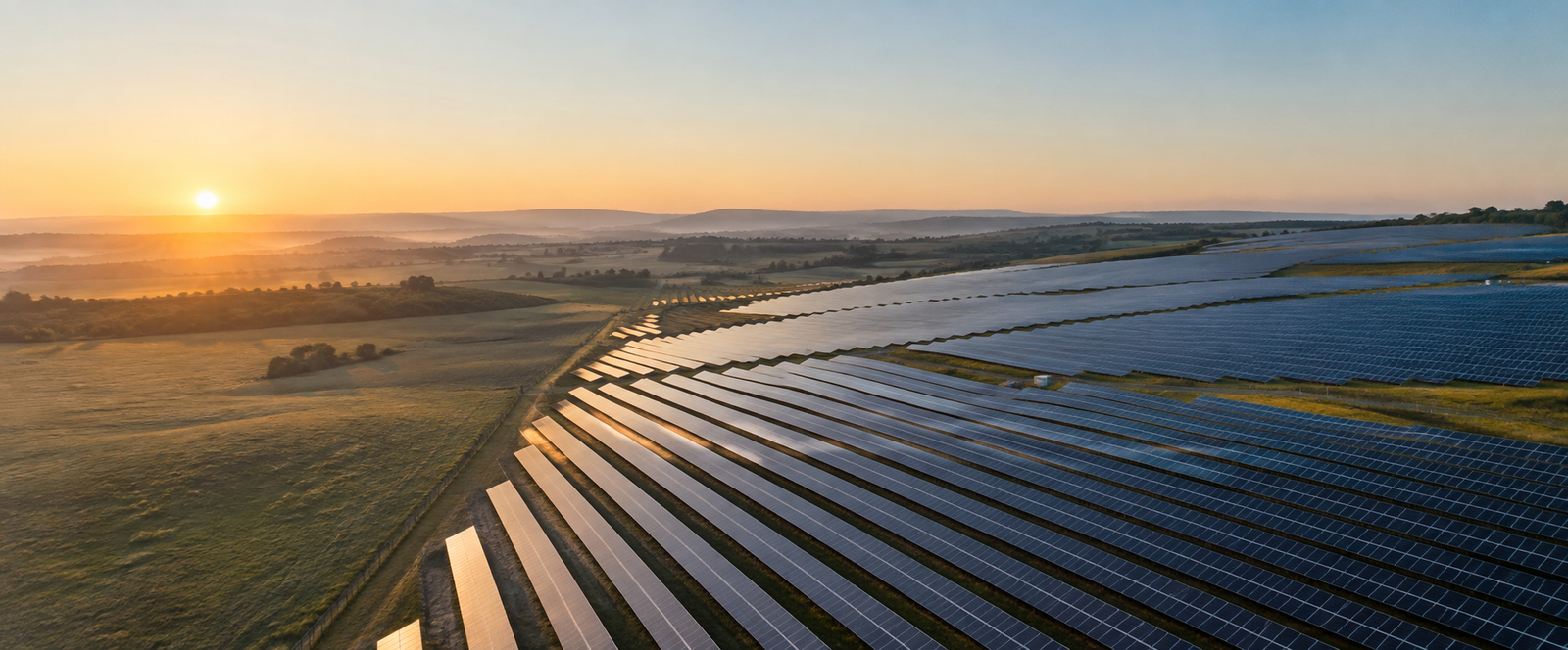 Solar farm at sunrise